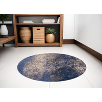 5' Blue and Gray Round Abstract Non Skid Area Rug
