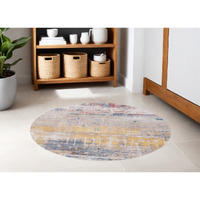 5' White Round Abstract Non Skid Area Rug