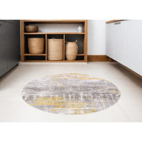5' Gray and Yellow Round Abstract Non Skid Area Rug