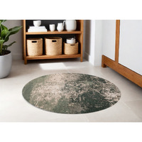 5' Beige and Green Round Abstract Non Skid Area Rug