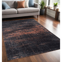 5' X 7' Black and Gold Abstract Non Skid Area Rug
