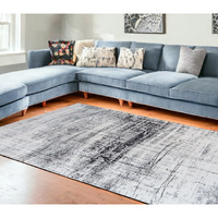 7' X 9' Black and White Abstract Non Skid Area Rug