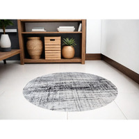 5' Black and White Round Abstract Non Skid Area Rug