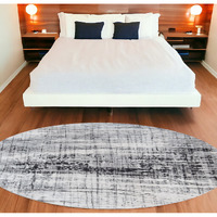 8' Black and White Round Abstract Non Skid Area Rug