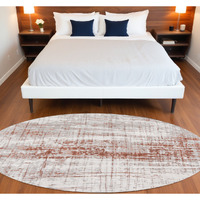 8' Gray and Yellow Round Abstract Non Skid Area Rug