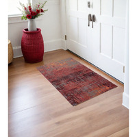 3' X 5' Red and Gray Abstract Non Skid Area Rug