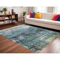 9' X 13' Blue and Green Abstract Non Skid Area Rug
