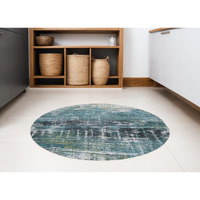 5' Blue and Green Round Abstract Non Skid Area Rug