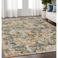 5' X 7' Blue and Green Abstract Non Skid Area Rug