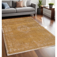 5' X 7' Orange and White Medallion Non Skid Area Rug