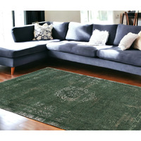 6' X 8' Gray and Green Medallion Non Skid Area Rug