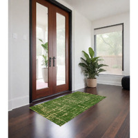 3' X 5' Green Abstract Non Skid Area Rug