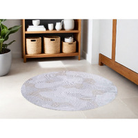 8' White Round Abstract Non Skid Area Rug