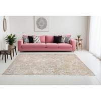 6' X 8' Beige and White Abstract Non Skid Area Rug
