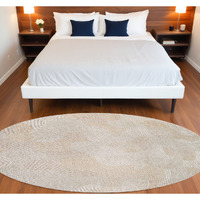 5' Beige and White Round Abstract Non Skid Area Rug