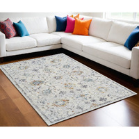 10' X 14' Ivory and Blue Floral Area Rug