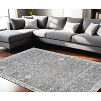 8' X 10' Gray and Ivory Floral Area Rug