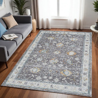 5' X 8' Gray and Ivory Floral Area Rug