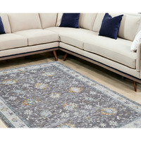 8' X 10' Gray and Ivory Floral Area Rug