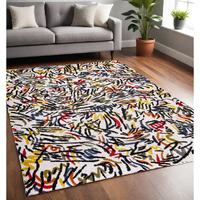 5' X 7' White Abstract Non Skid Area Rug