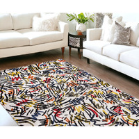 7' X 9' White Abstract Non Skid Area Rug