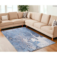 9' X 13' Blue and Black Abstract Non Skid Area Rug