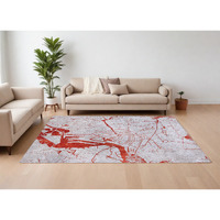 9' X 13' Red and White Abstract Non Skid Area Rug