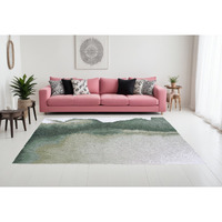 6' X 8' Gray and Green Abstract Non Skid Area Rug