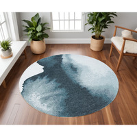 8' Blue and Gray Round Abstract Non Skid Area Rug