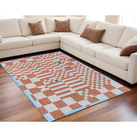5' X 7' Blue and Red Geometric Non Skid Area Rug