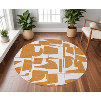 8' Yellow and White Round Geometric Non Skid Area Rug