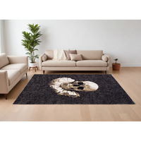 9' X 13' Black and White Funky Skull Non Skid Area Rug