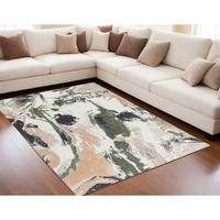 5' X 7' Gray and Orange Abstract Non Skid Area Rug