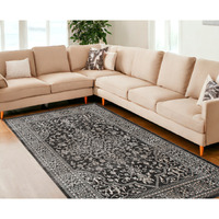 8' X 10' Black and Ivory Oriental Distressed Area Rug