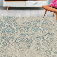 5' X 8' Ivory Blue and Gray Damask Distressed Area Rug