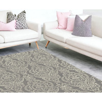 8' X 10' Gray and Beige Damask Area Rug
