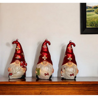 Set of Three Red and White Santa Gnome LED Light Up Christmas Ornaments