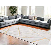 6' X 9' White and Gold Faux Sheepskin Abstract Geometric Machine Tufted Washable Non Skid Area Rug