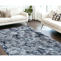 7' X 10' Gray and White FauX Fur Abstract Shag Non Skid Area Rug