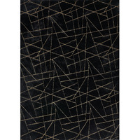 3' X 5' Black and Gold Faux Fur Abstract Shag Non Skid Area Rug
