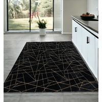 4' X 6' Black and Gold Faux Fur Abstract Shag Non Skid Area Rug