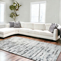 10' X 13' Black and Silver Abstract Washable Non Skid Area Rug
