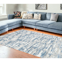 10' Blue and Ivory Abstract Washable Non Skid Area Rug