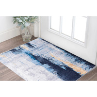 2' X 3' Blue and Yellow Abstract Printed Washable Non Skid Area Rug