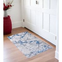 3' X 5' Blue and Silver Abstract Printed Washable Non Skid Area Rug