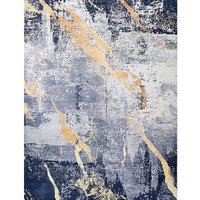 4' X 6' Blue and Yellow Abstract Shag Printed Washable Non Skid Area Rug