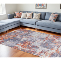 6' X 9' Gray and Brown Abstract Shag Printed Washable Non Skid Area Rug