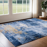 3' X 5' Blue and Gold Abstract Washable Non Skid Area Rug