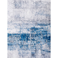4' X 6' Gray and Blue Abstract Shag Printed Washable Non Skid Area Rug