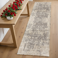 7' Runner Gray Floral Runner Rug